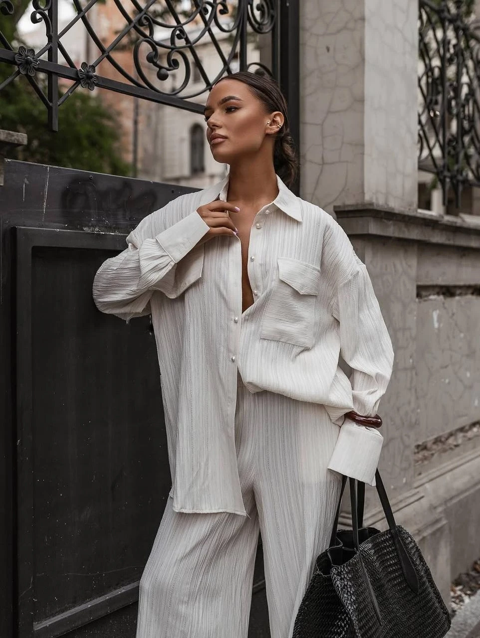 Gömlek Pantalon Tasarım Takım Ekru