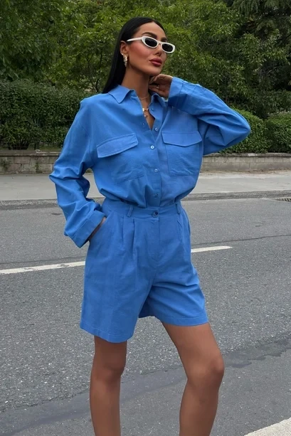 Gömlek Şort Flamlı Ketem Takım Mavi