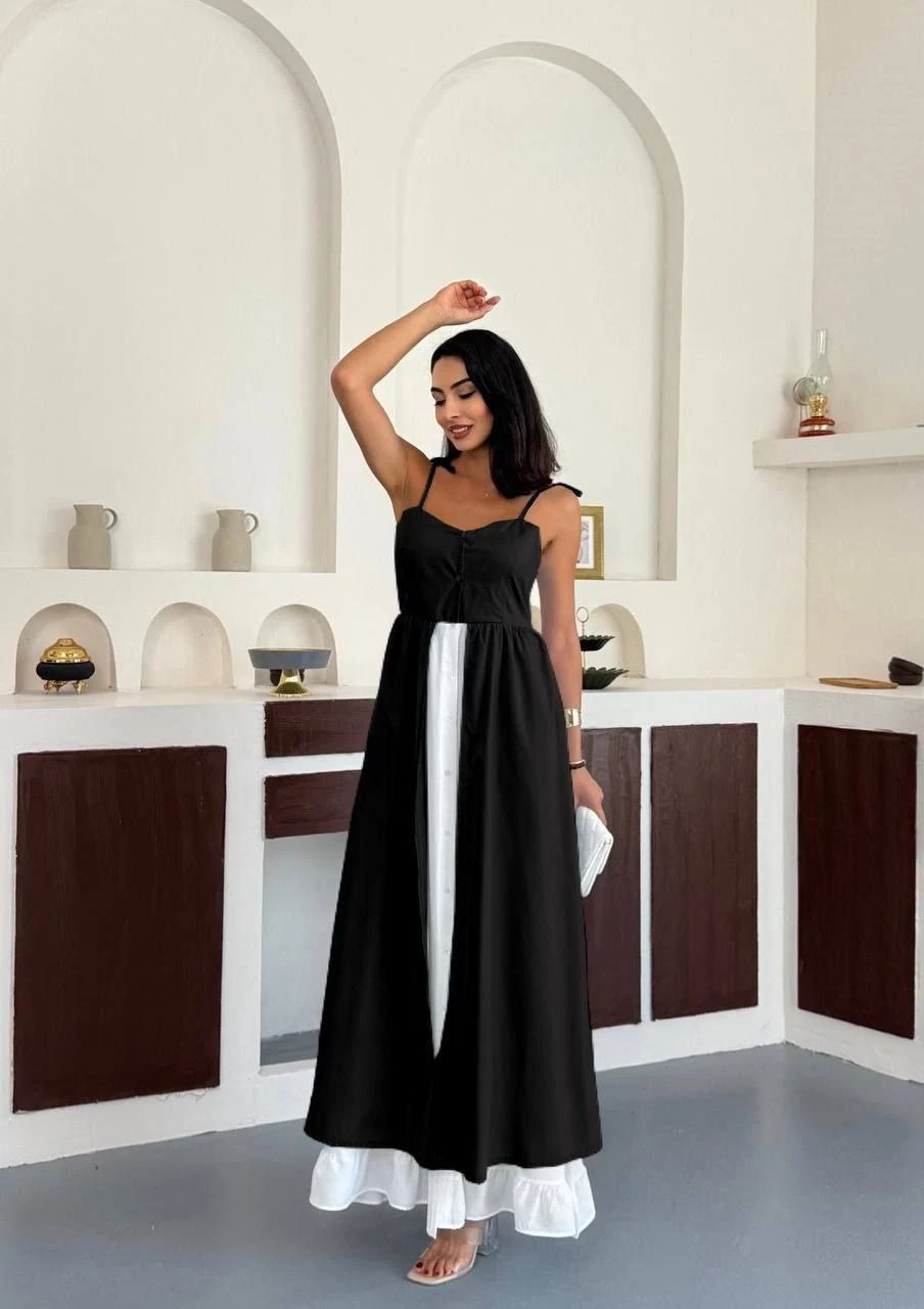 İthal Krep Kumaş Tasarım Elbise Siyah