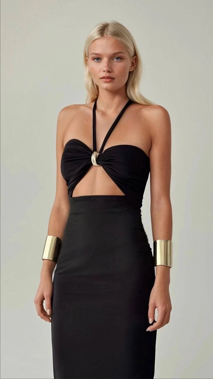 İthal Modal Kumaş Likralı Aksesuar Detay Elbise