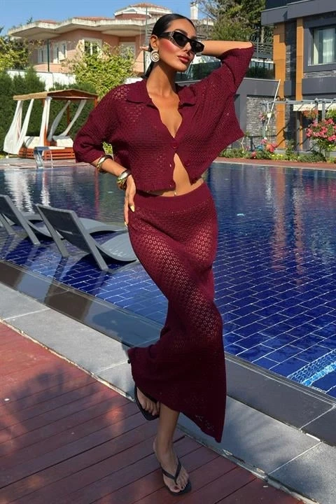 Jenny Ajurlu Etek Takım Bordo