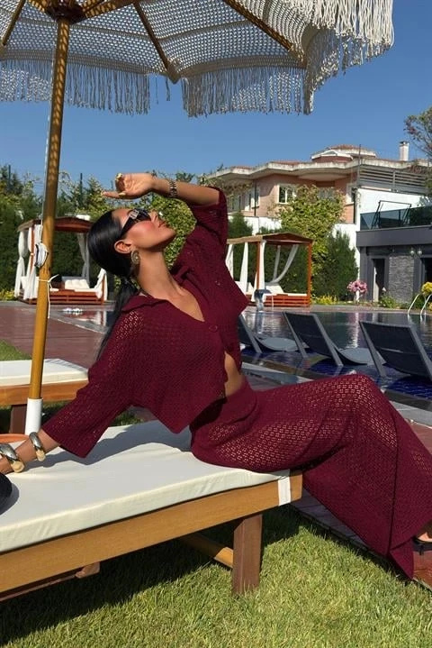 Jenny Ajurlu Etek Takım Bordo