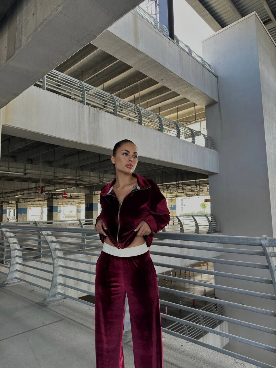 Kadife Fermuarlı Alt Üst Takım Bordo