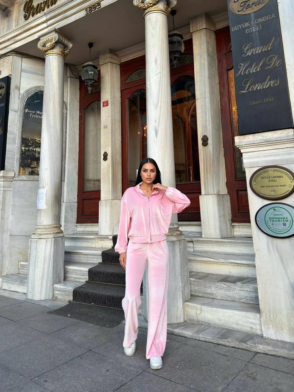 Kadife Fermuarlı Alt Üst Takım Pudra