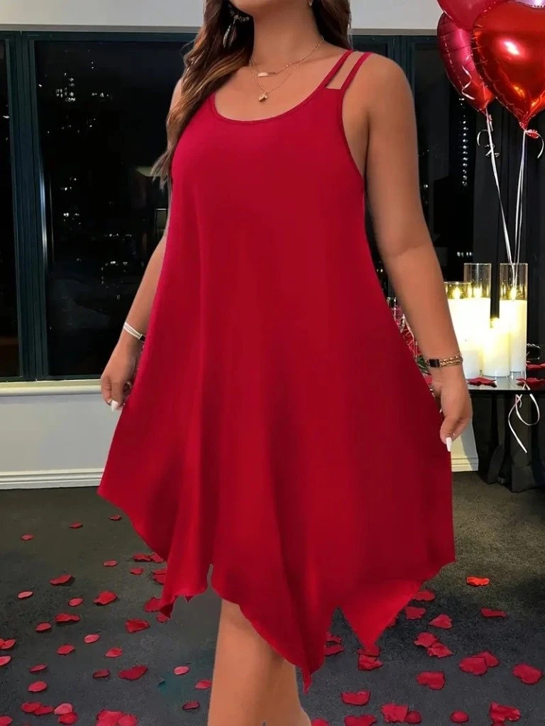 Askılı Yuvarlak Asimetrik Kesim Detaylı Viskon Elbise Bordo