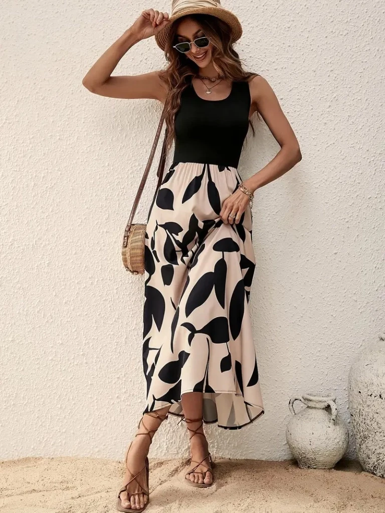 Yuvarlak Yaka Viskon Alt Desenli Süprem Elbise