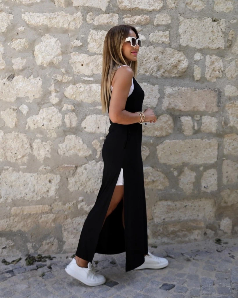 Askılı Yuvarlak Yakalı Viskon Elbise Ve Atlet Ikili Takım