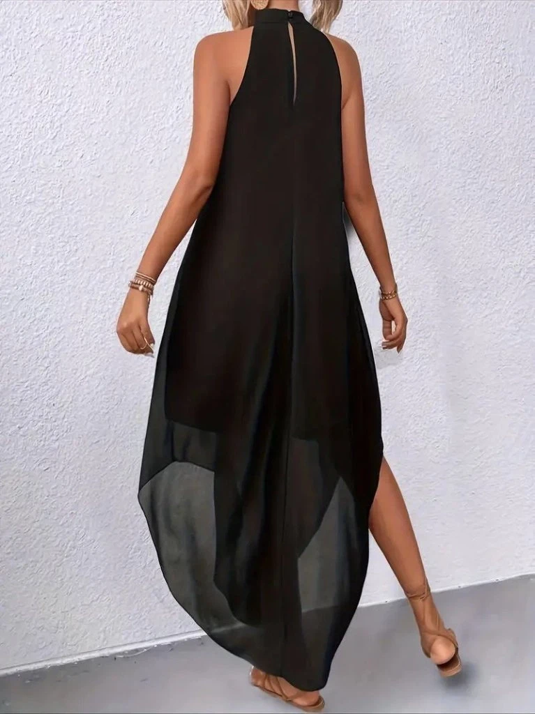 Omuzlardan Açık Daire Yakalı Astarlı şifon Elbise