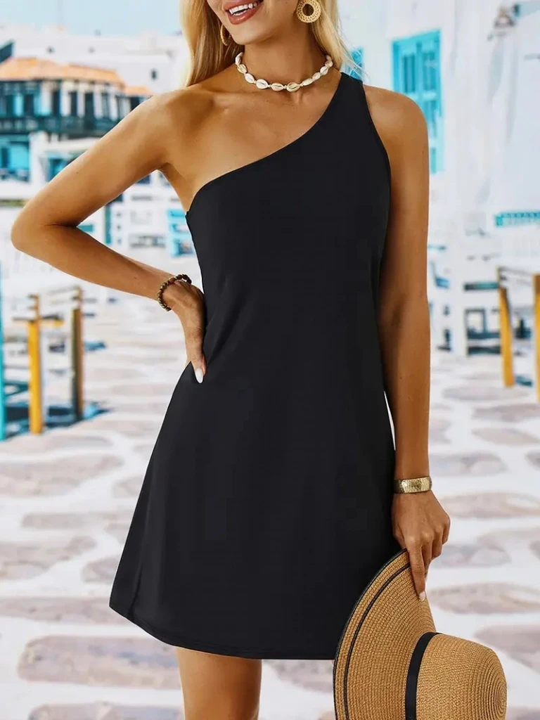 Tek Omuz Askılı Krep Mini Elbise