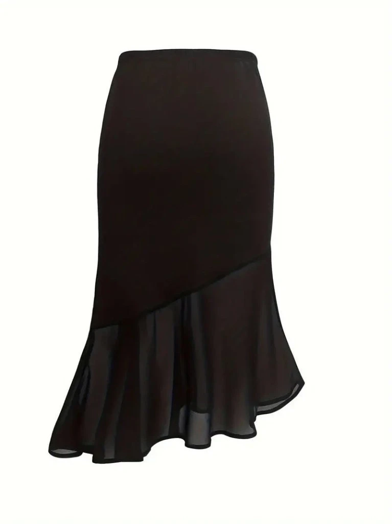 Yüksek Bel Asimetrik Detaylı Ithal Krep Etek