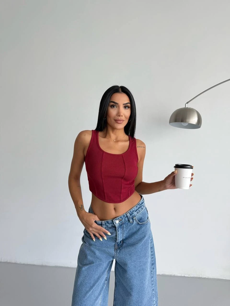 Kaşkorse Crop Bluz Bordo