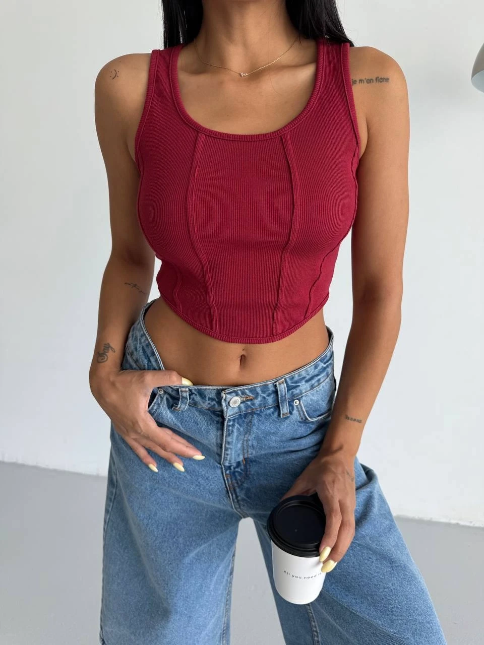 Kaşkorse Crop Bluz Bordo