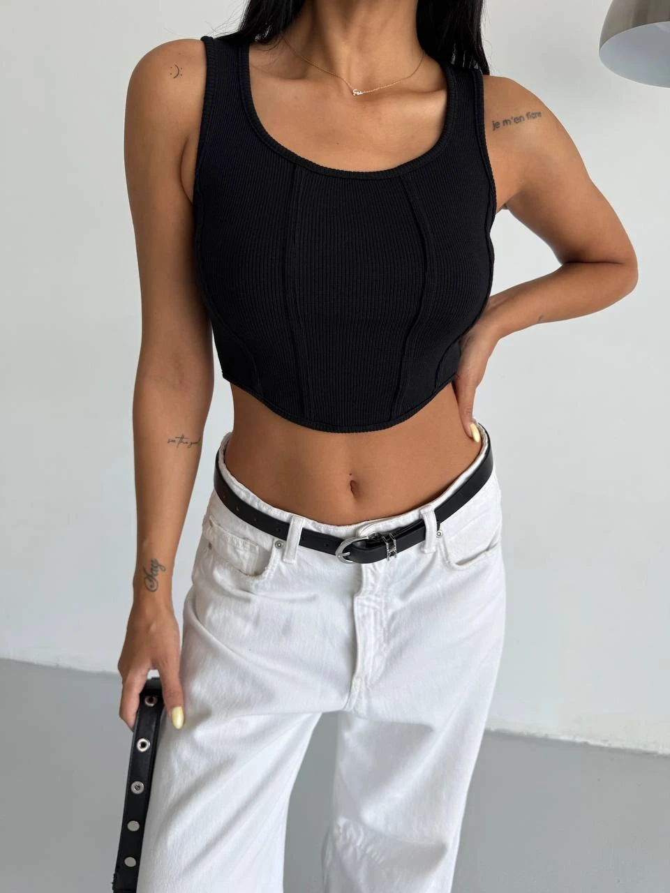 Kaşkorse Crop Bluz Siyah