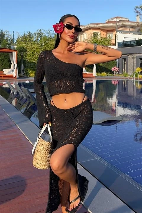 Katy Ajurlu Tek Kol Takım Siyah