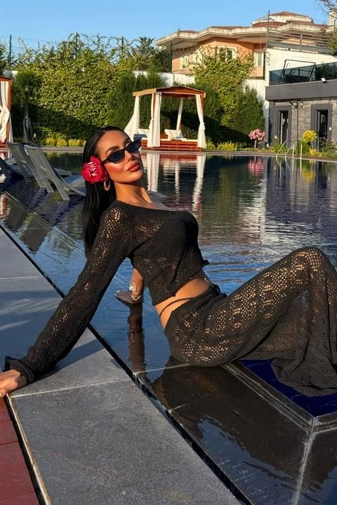 Katy Ajurlu Tek Kol Takım Siyah