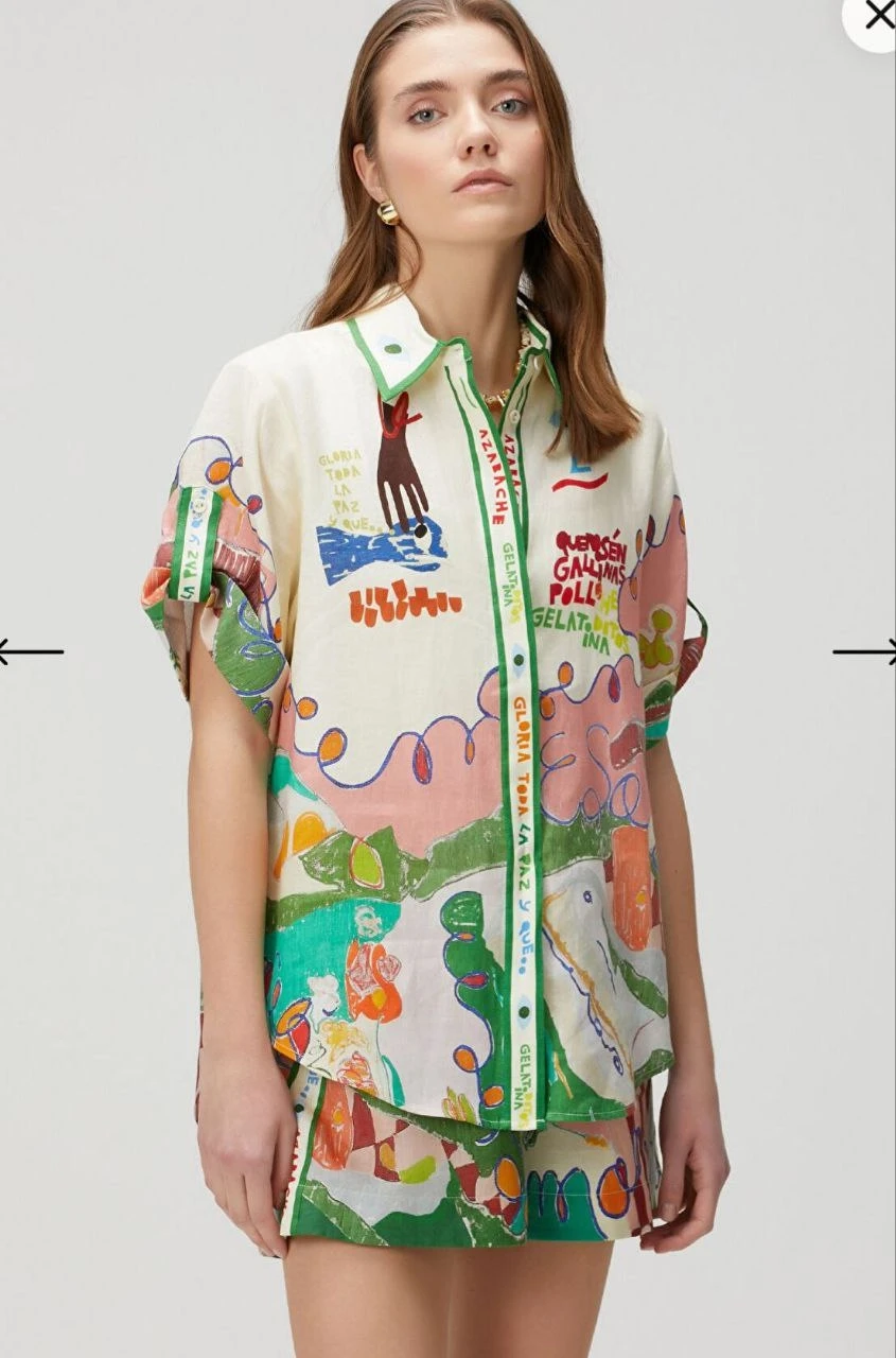 Keten Kumaş Desenli Şortlu Takım Yeşil