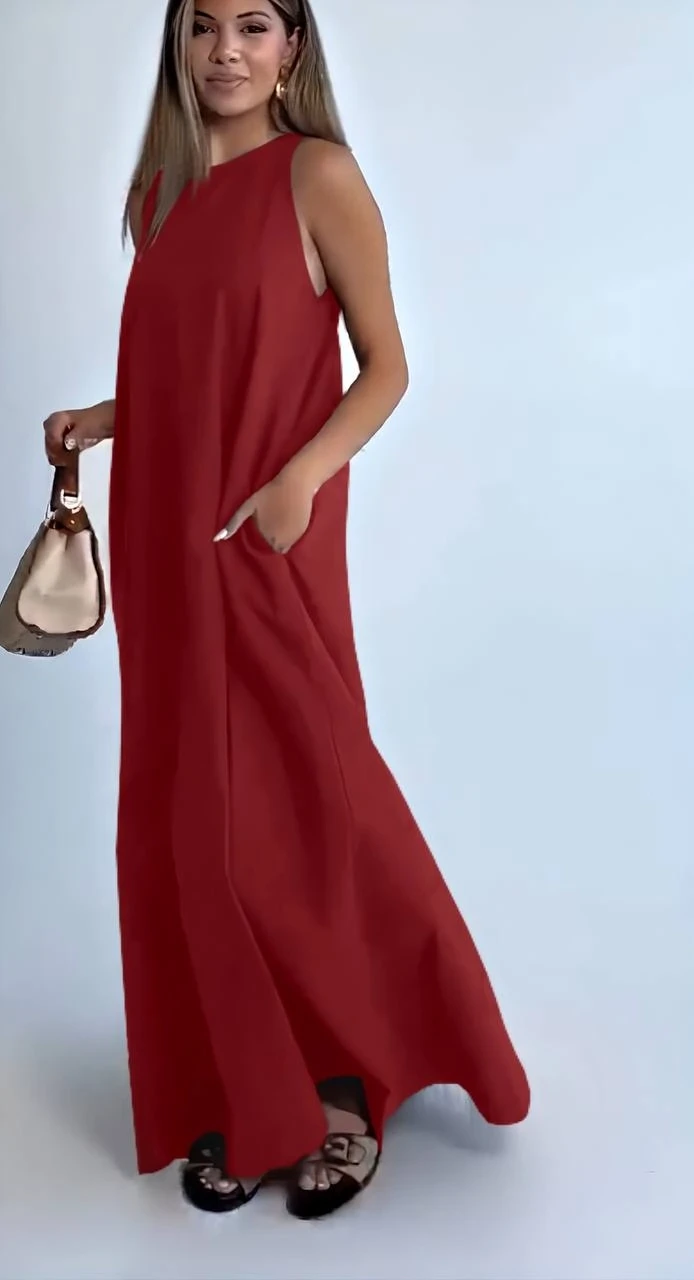 Modal Kumaş Cepli Elbise Bordo