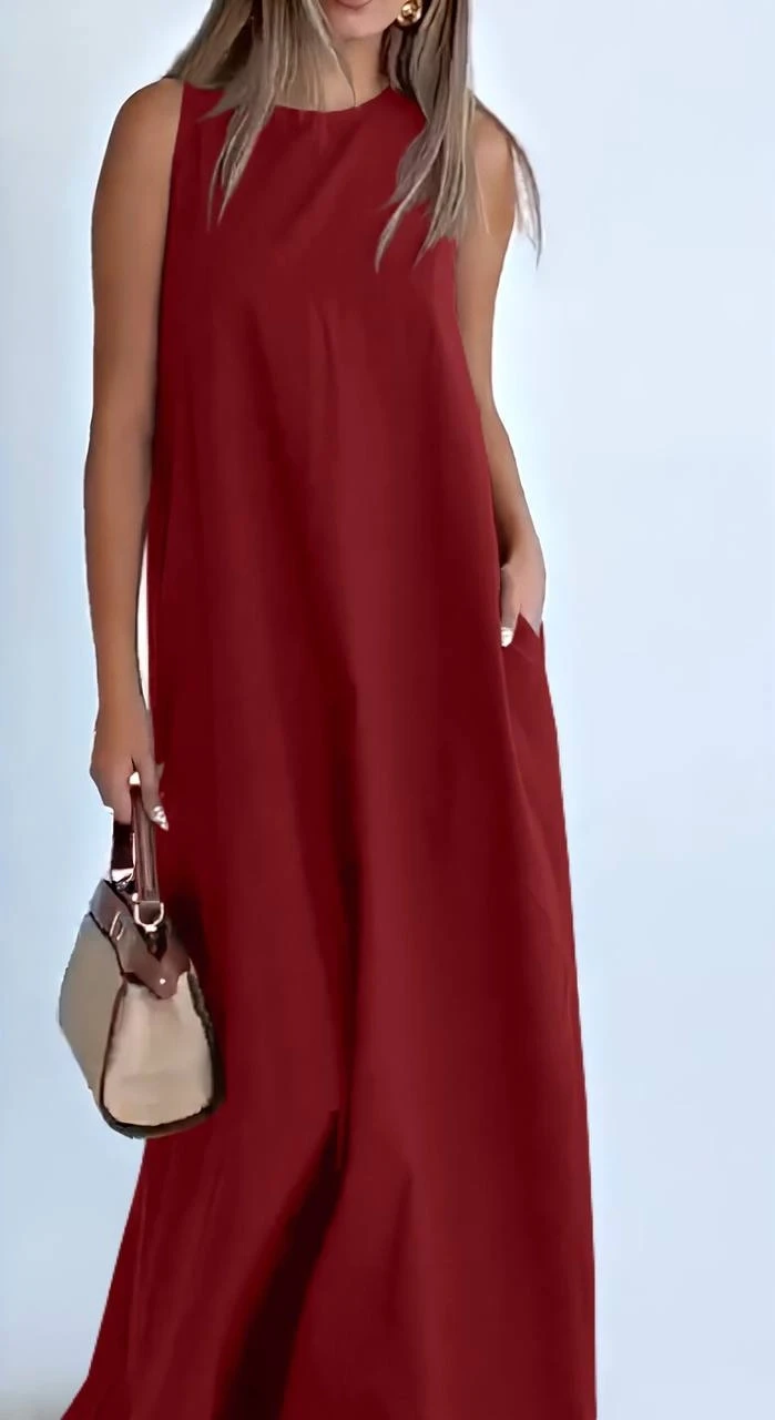 Modal Kumaş Cepli Elbise Bordo