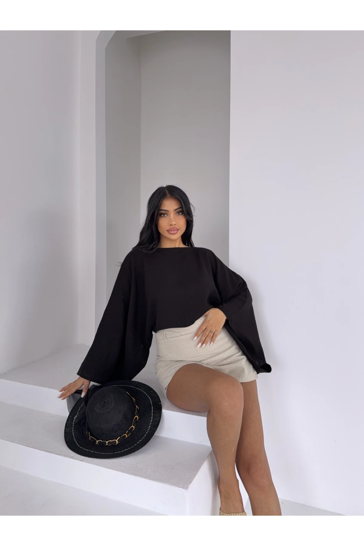 Müslin Keten Bluz Siyah