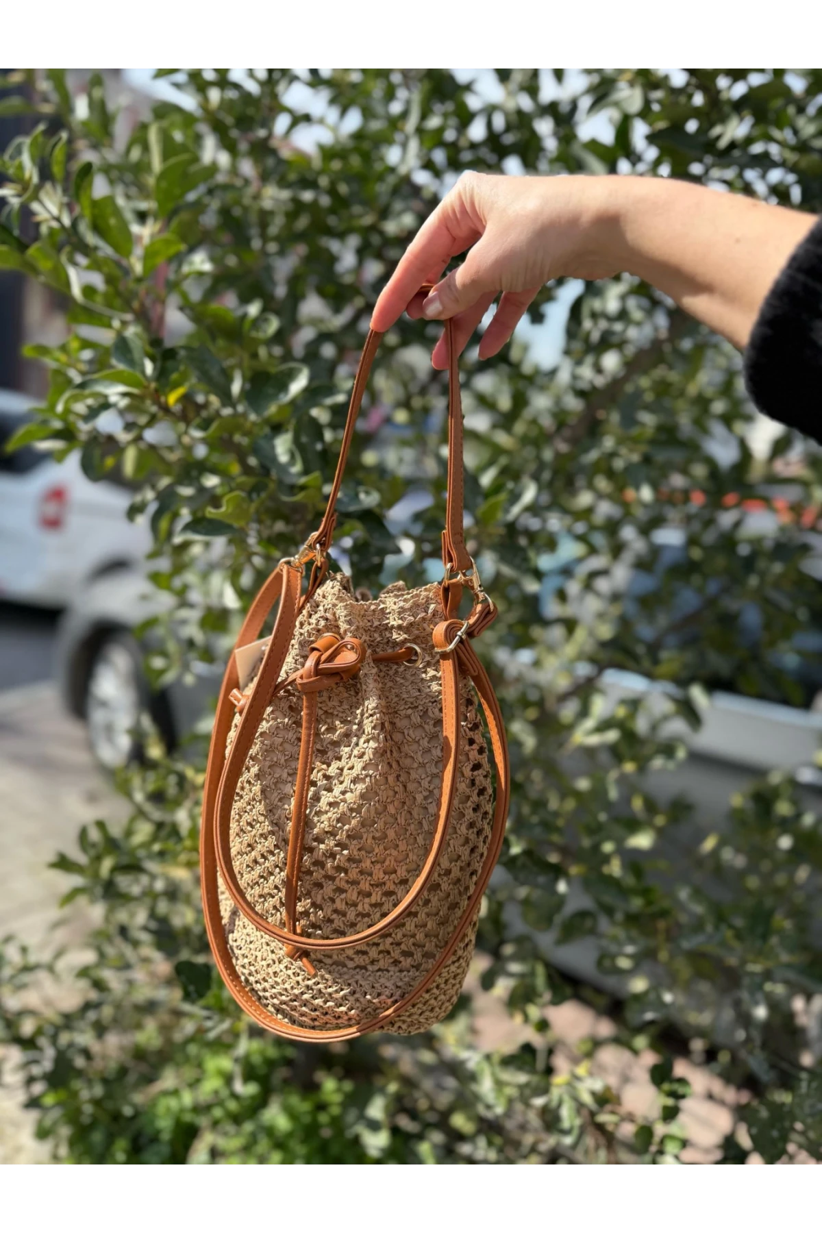 NWC-1002 El Örgüsü Camel Hasır Çanta