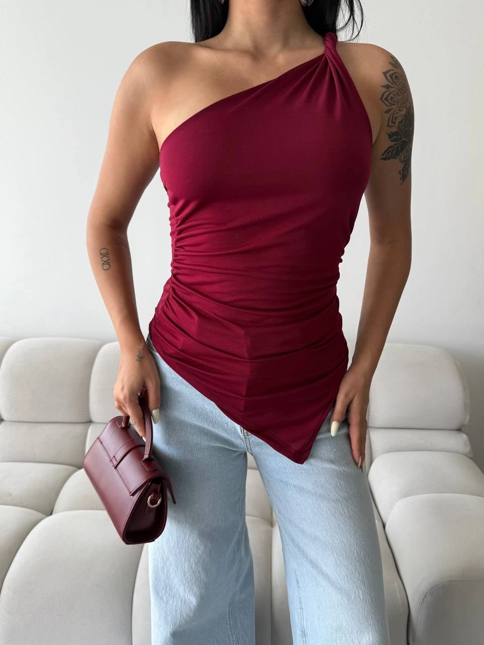 Omuz Detay Tasarım Bluz Bordo