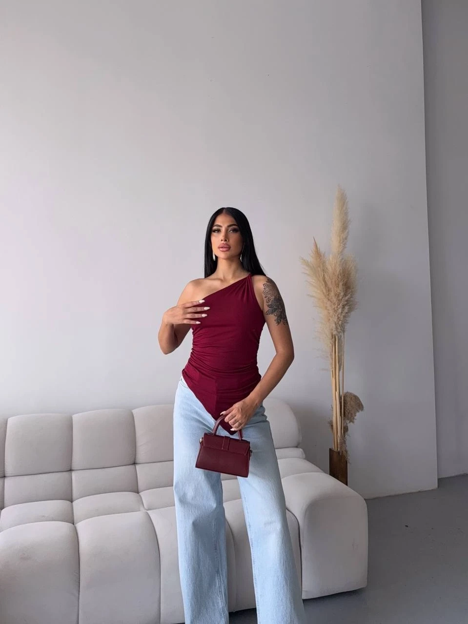 Omuz Detay Tasarım Bluz Bordo