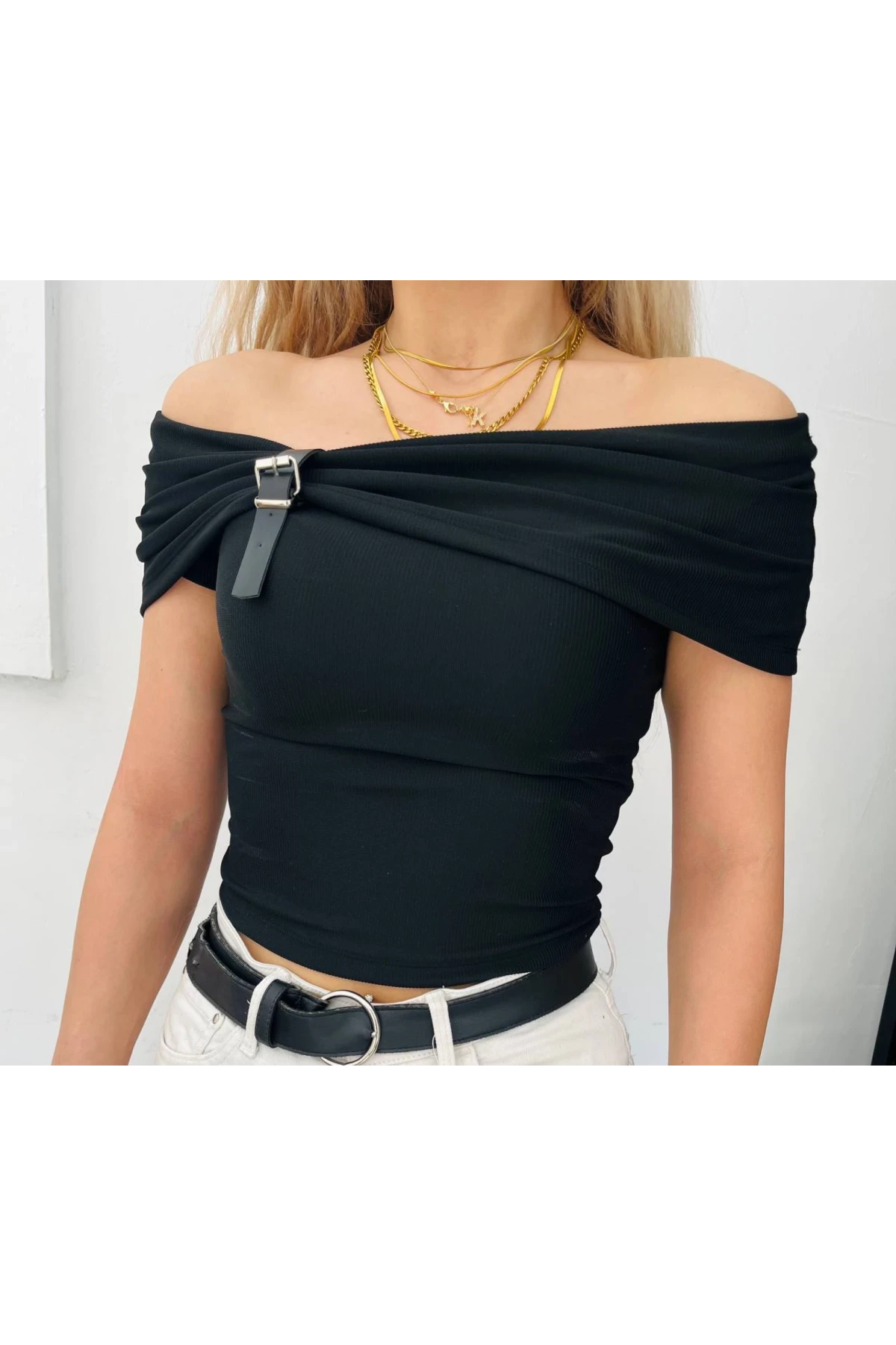 Ottoman Kumaş Yaka Detay Bluz Siyah
