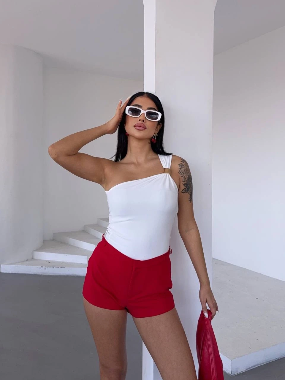 Ottoman Omuz Detay Bluz Beyaz