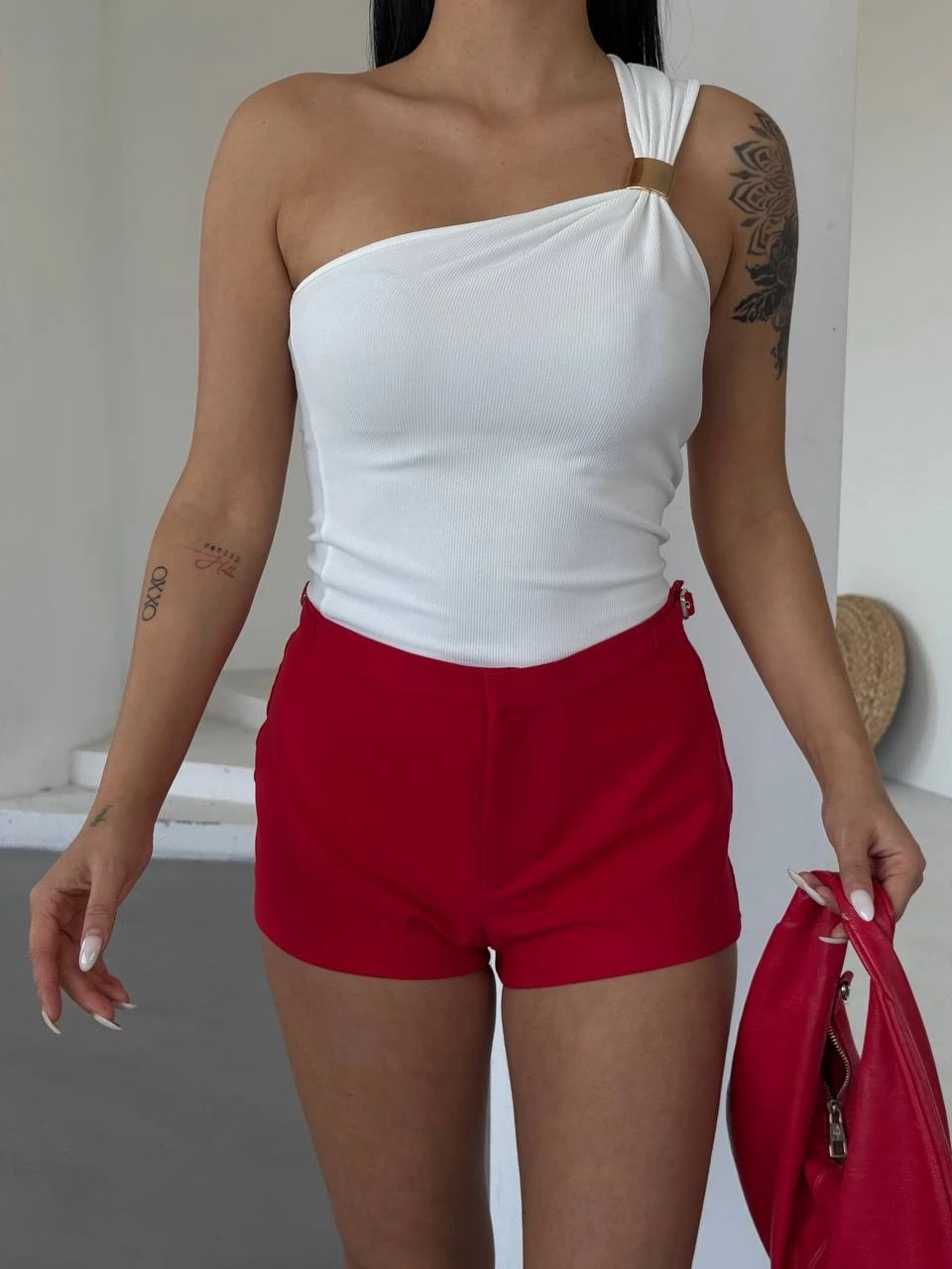 Ottoman Omuz Detay Bluz Beyaz