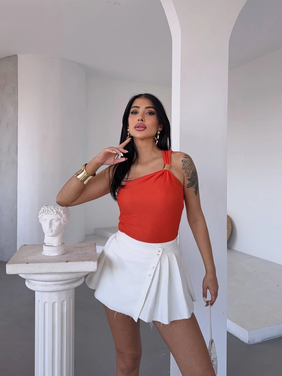 Ottoman Omuz Detay Bluz Turuncu