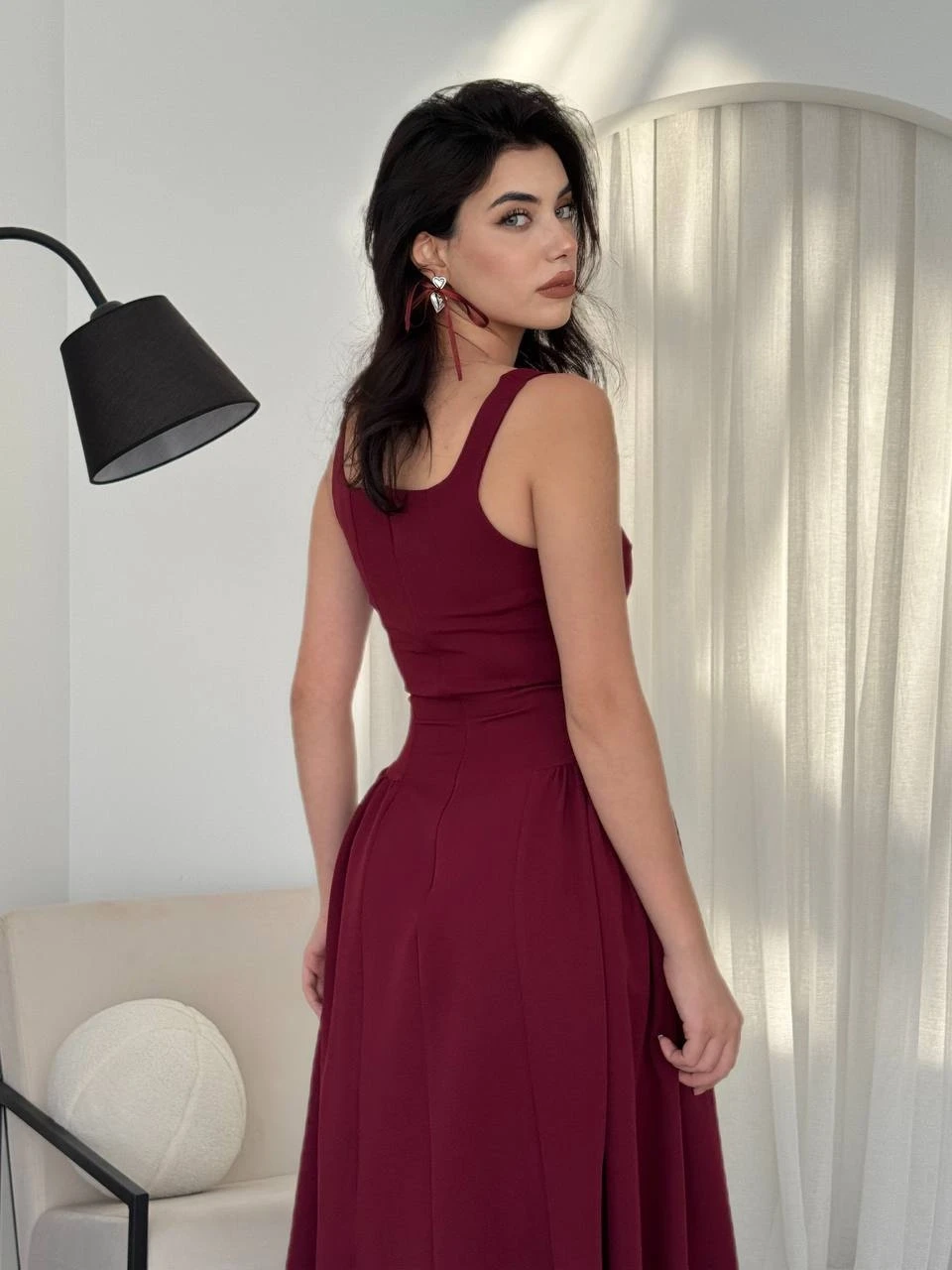 Piliseli Elbise Bordo