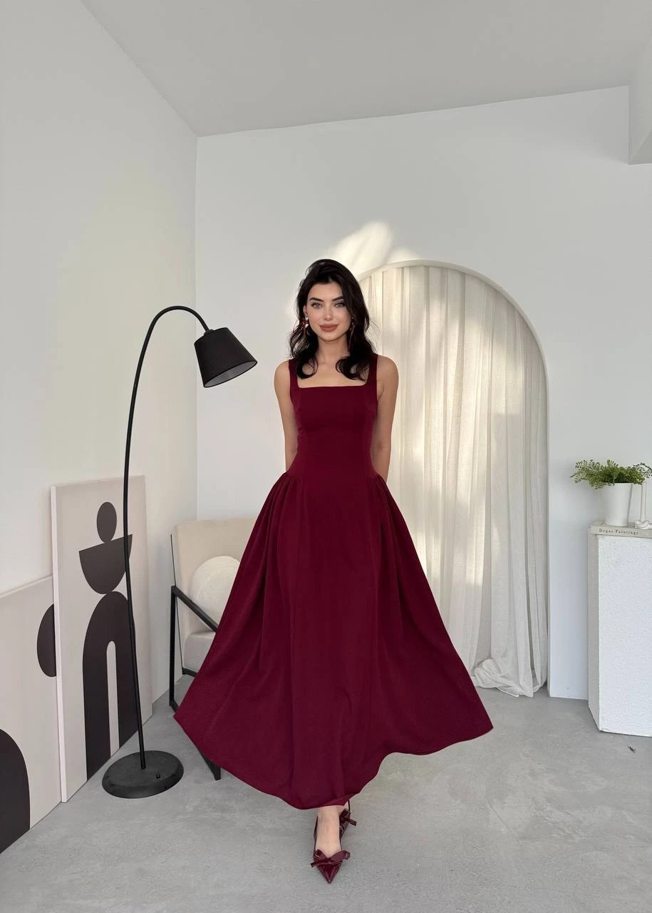 Piliseli Elbise Bordo