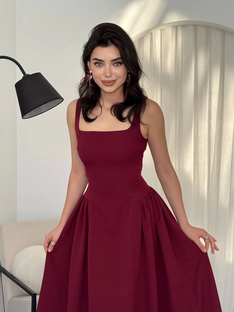 Piliseli Elbise Bordo