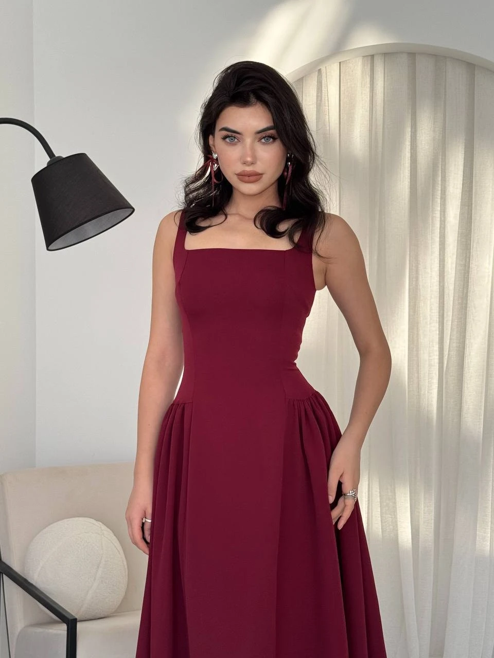 Piliseli Elbise Bordo