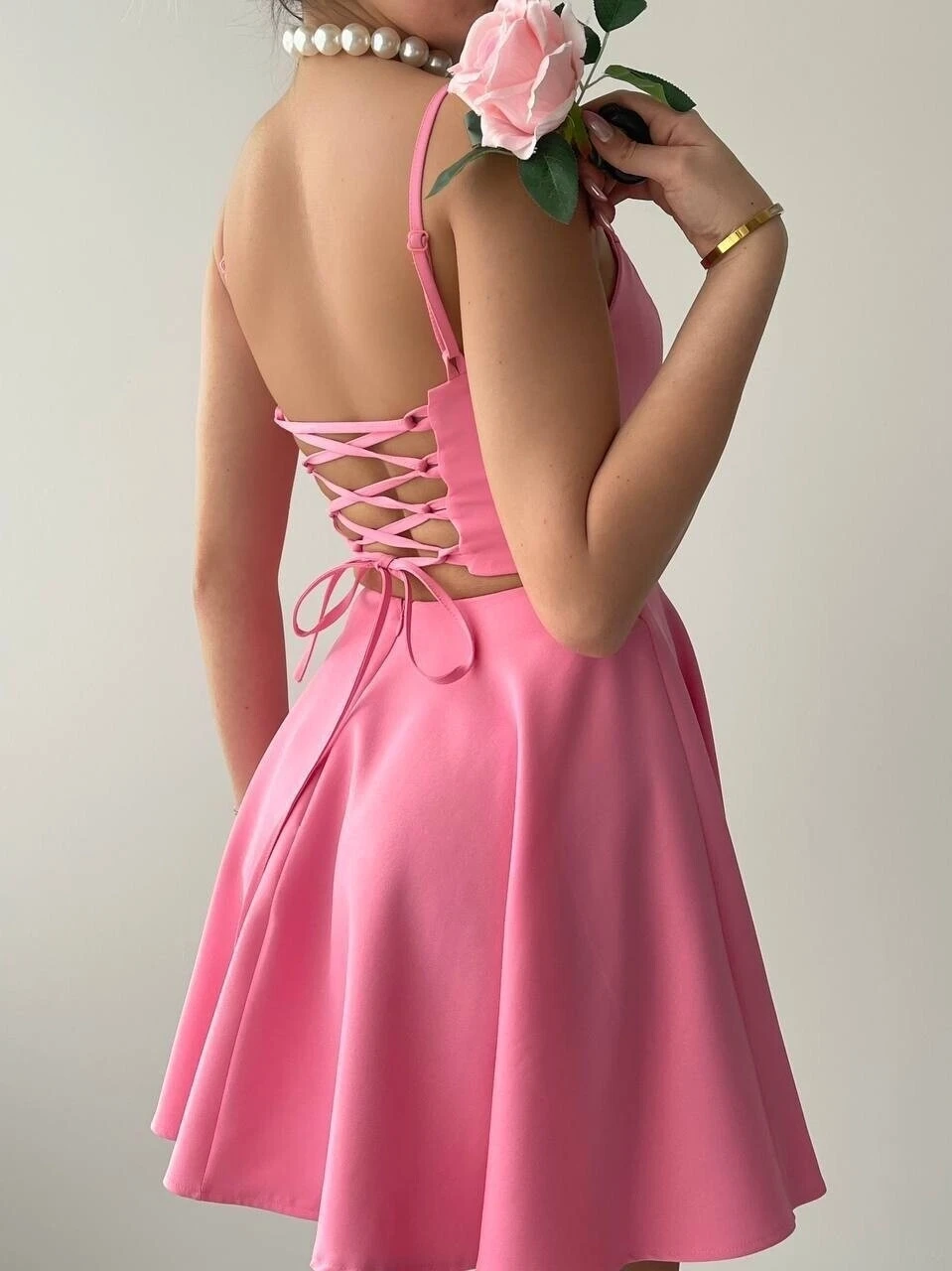 Pole İp Askılı Elbise Pembe