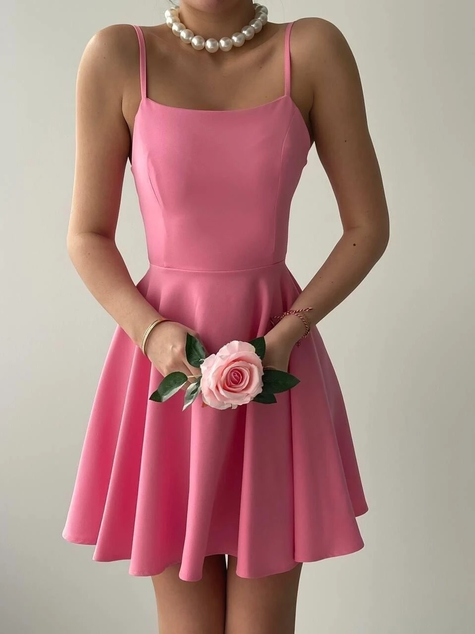 Pole İp Askılı Elbise Pembe