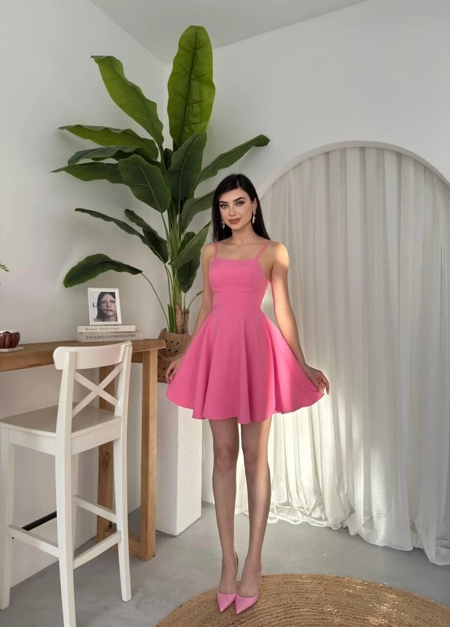 Pole İp Askılı Elbise Pembe