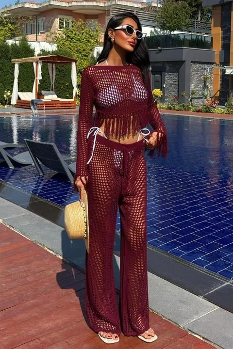 Püskül Detaylı Ajurlu Triko Takım