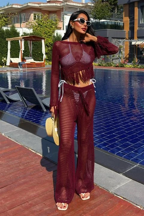 Püskül Detaylı Ajurlu Triko Takım