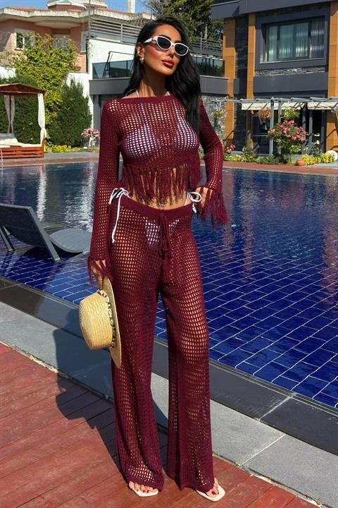 Püskül Detaylı Ajurlu Triko Takım