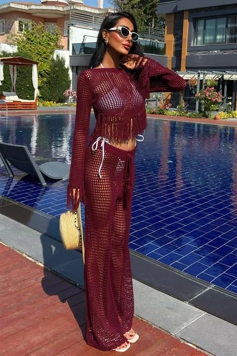 Püskül Detaylı Ajurlu Triko Takım