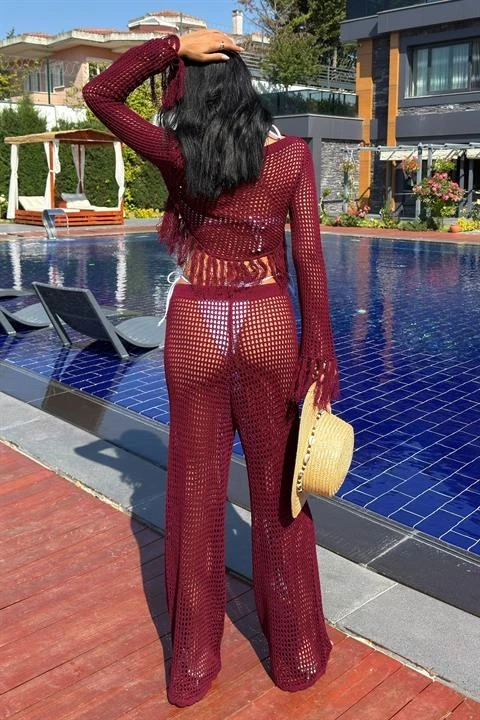 Püskül Detaylı Ajurlu Triko Takım