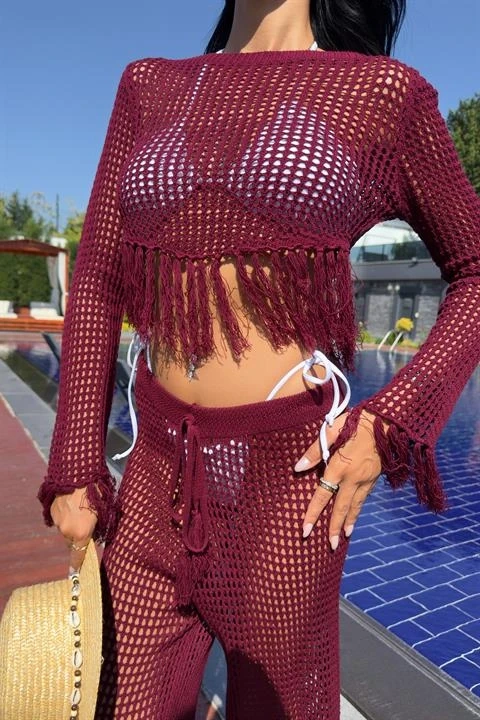 Püskül Detaylı Ajurlu Triko Takım