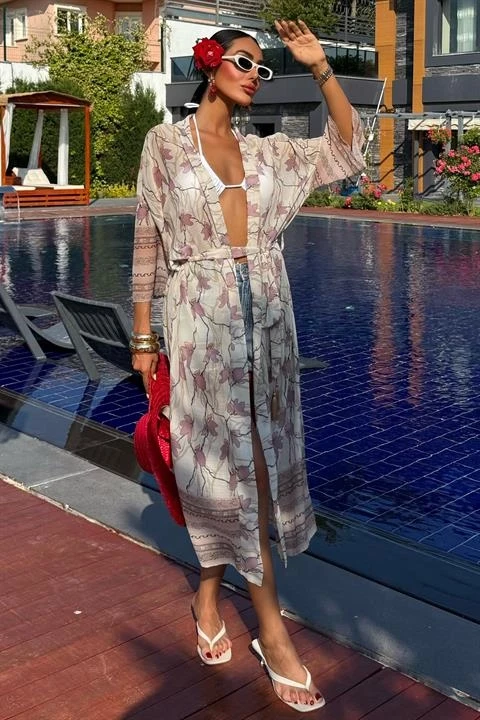 Sandra Desenli Şifon Kimono