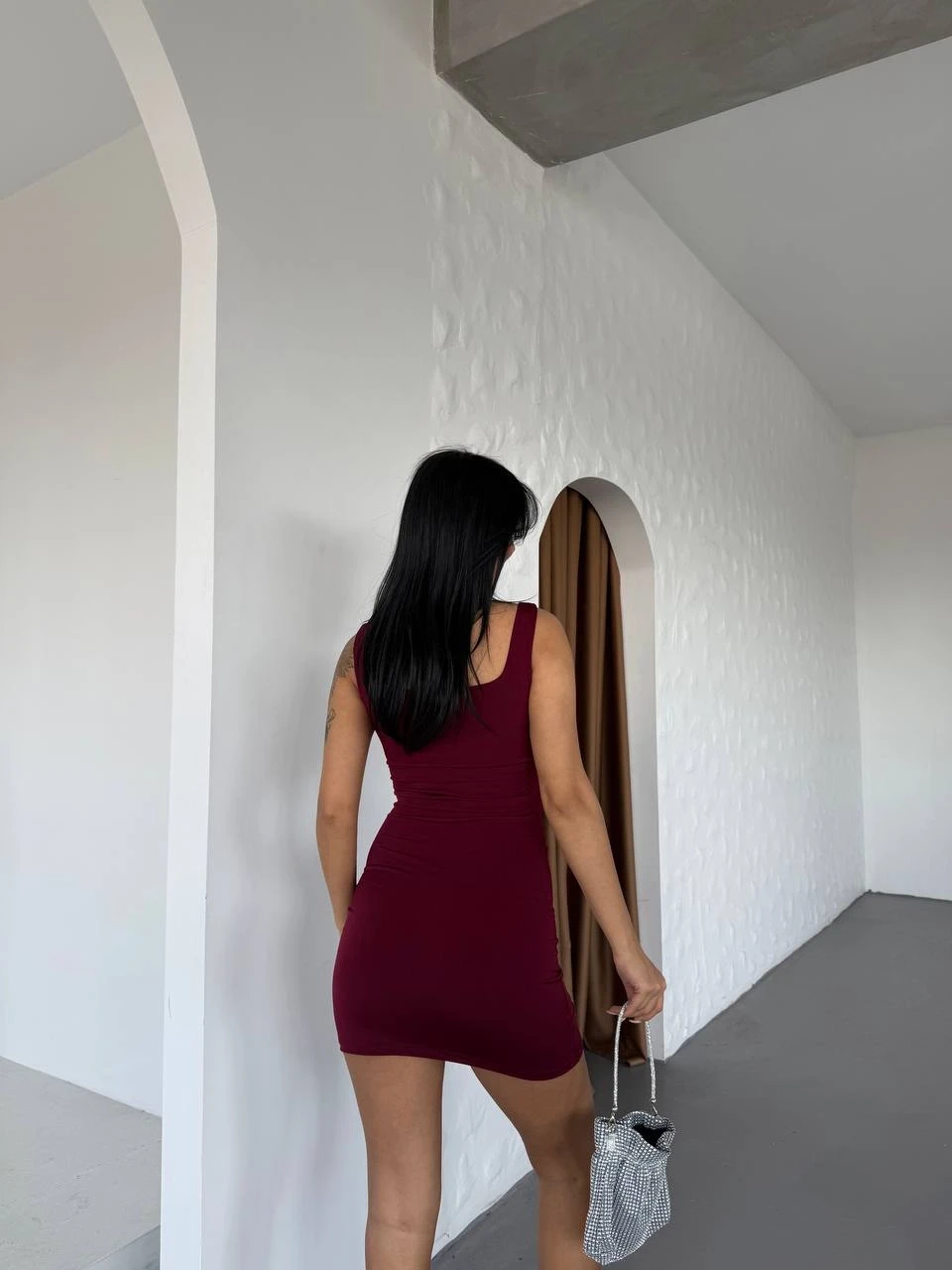 Sandy Büzgülü Elbise Bordo