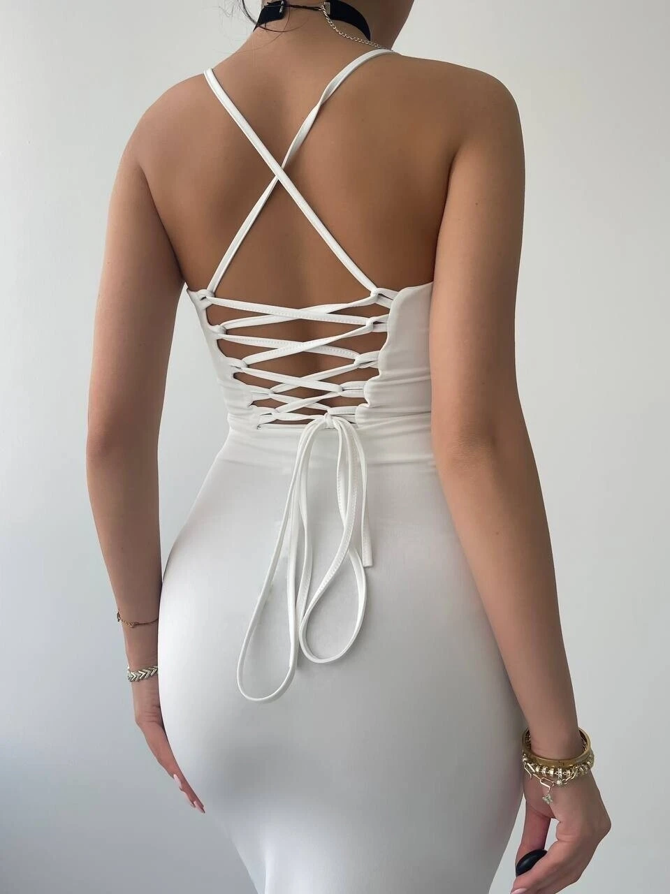 Sırt Bağlama Detay Elbise Ekru