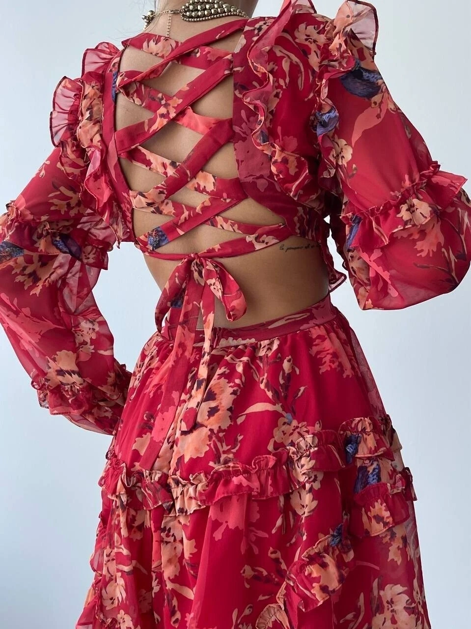 Sırt Dekolteli Mini Elbise Kırmızı