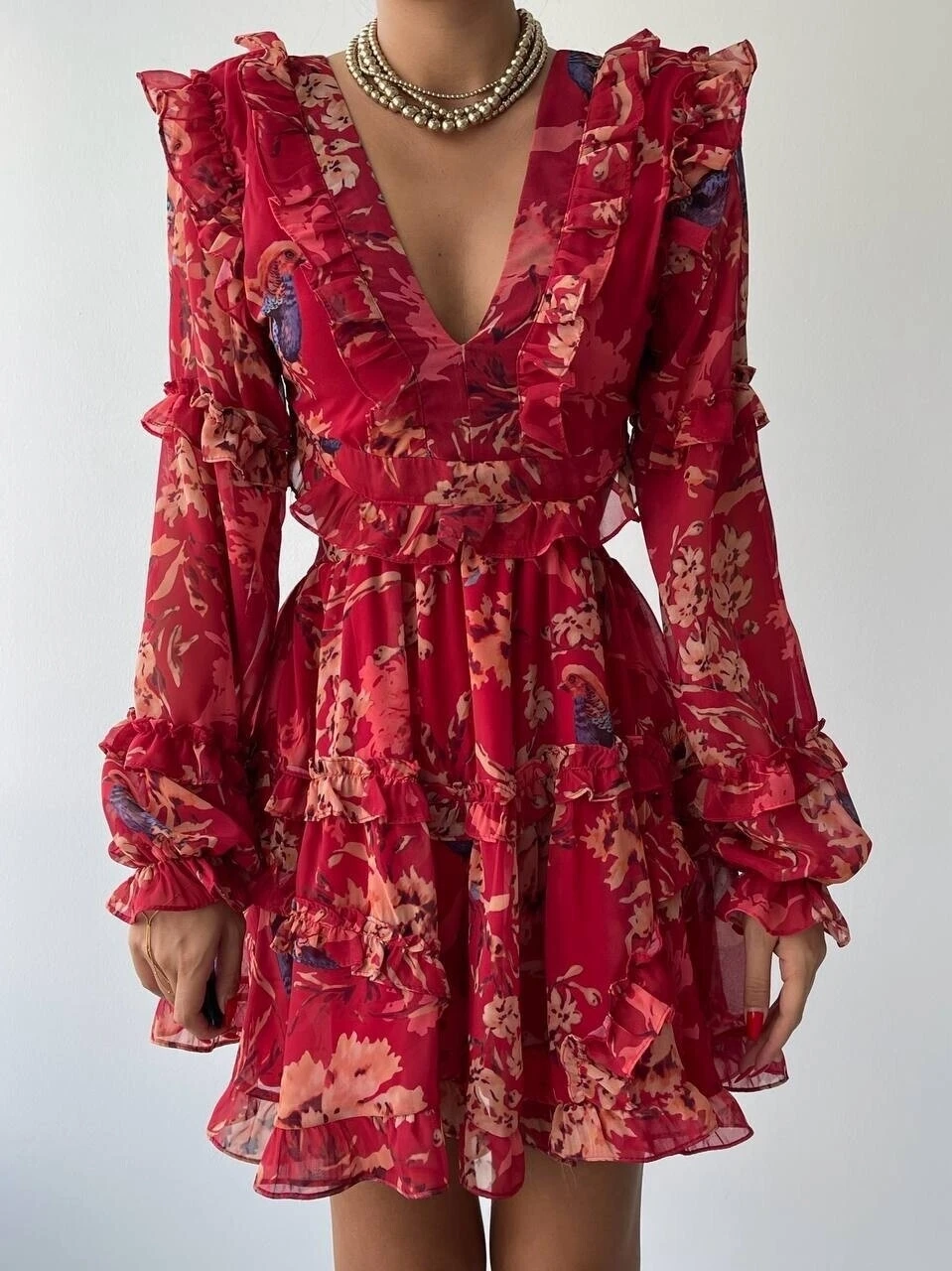 Sırt Dekolteli Mini Elbise Kırmızı