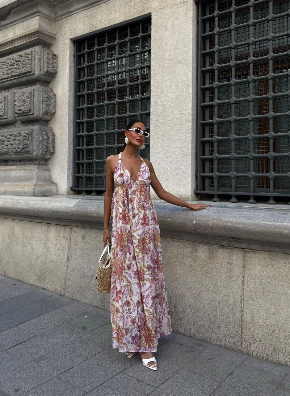 Sırt Dekolteli Şifon Elbise