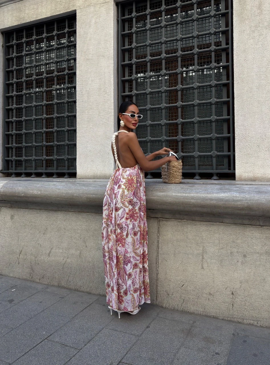 Sırt Dekolteli Şifon Elbise